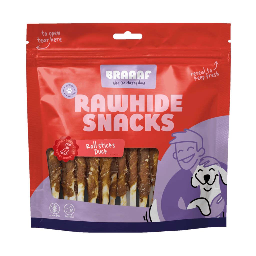 Braaaf Rawhide Roll Sticks Duck - 30 pcs