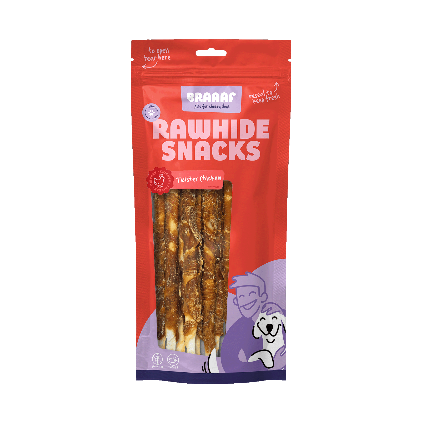 Braaaf Rawhide Twister Chicken (8 pcs) - 25 cm