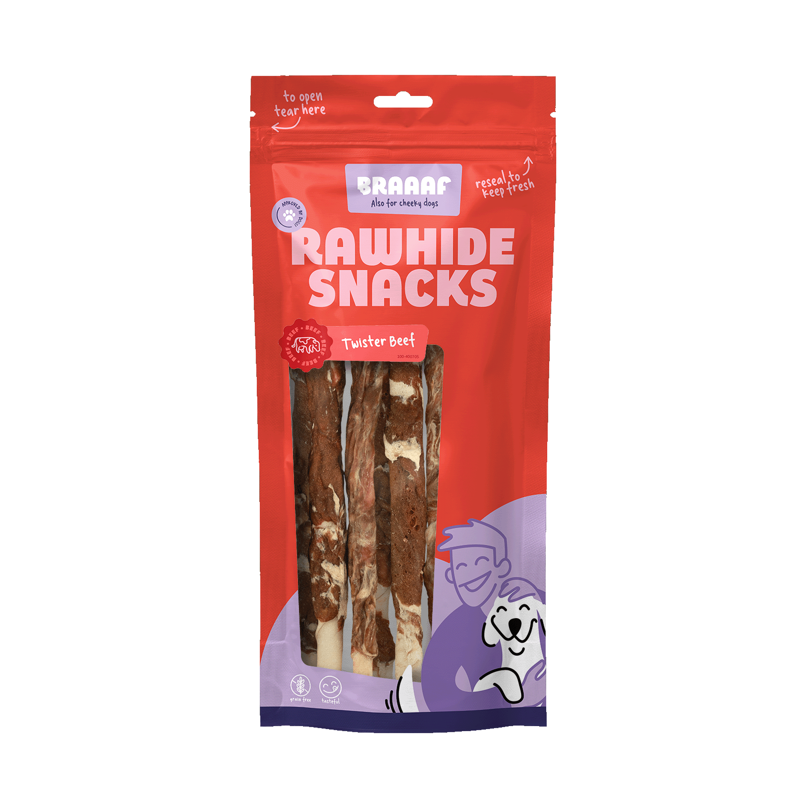 Braaaf Rawhide Twister Beef & Fish (6 pcs) - 21 cm