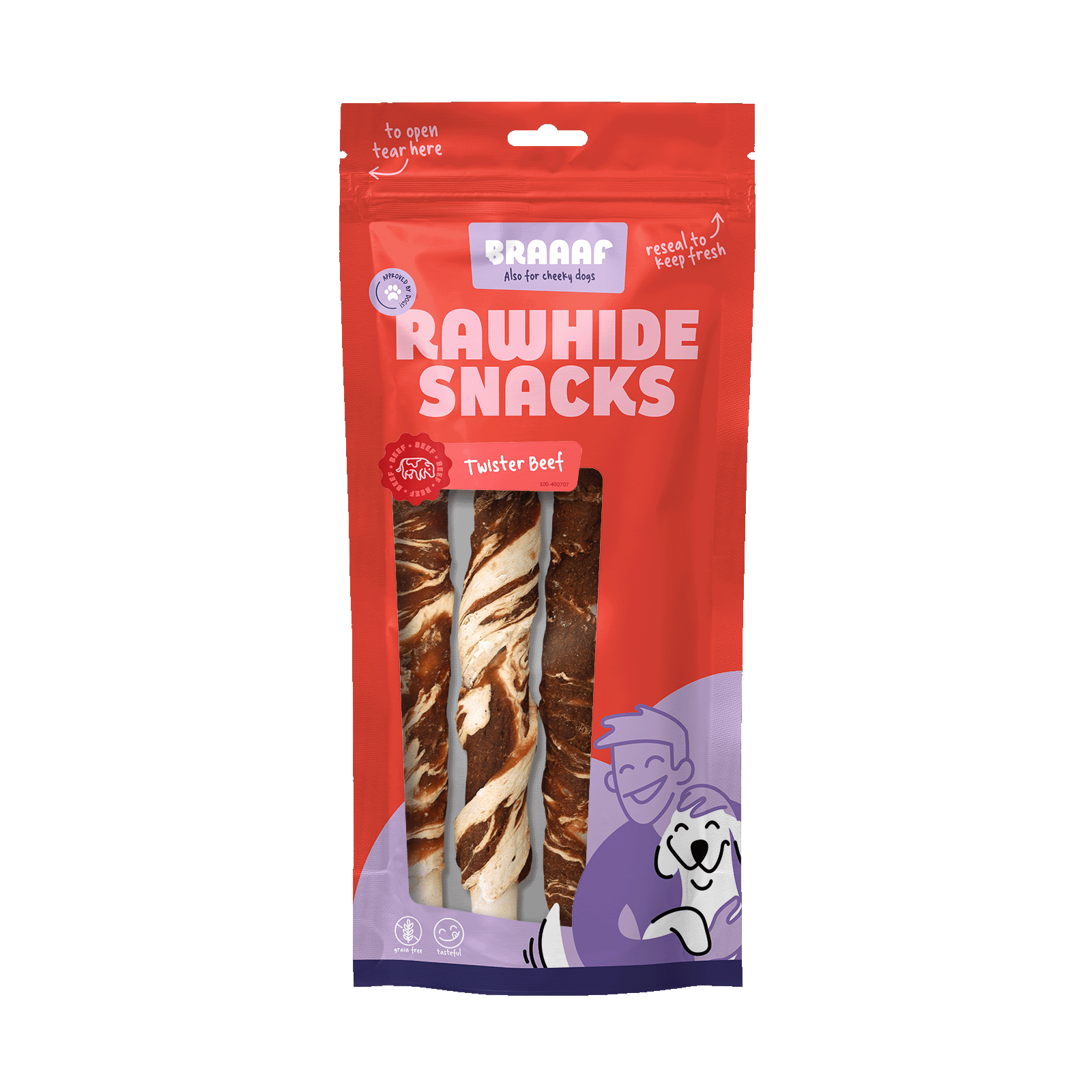 Braaaf Rawhide Twister Beef & Fish (3 pcs) - 21 cm