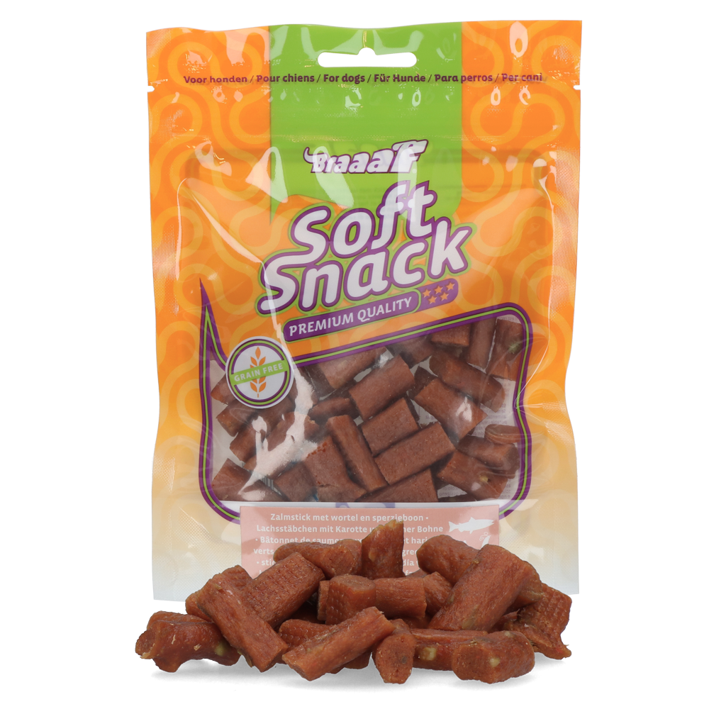 Braaaf Soft Snack Salmon stick with carrot and green bean 