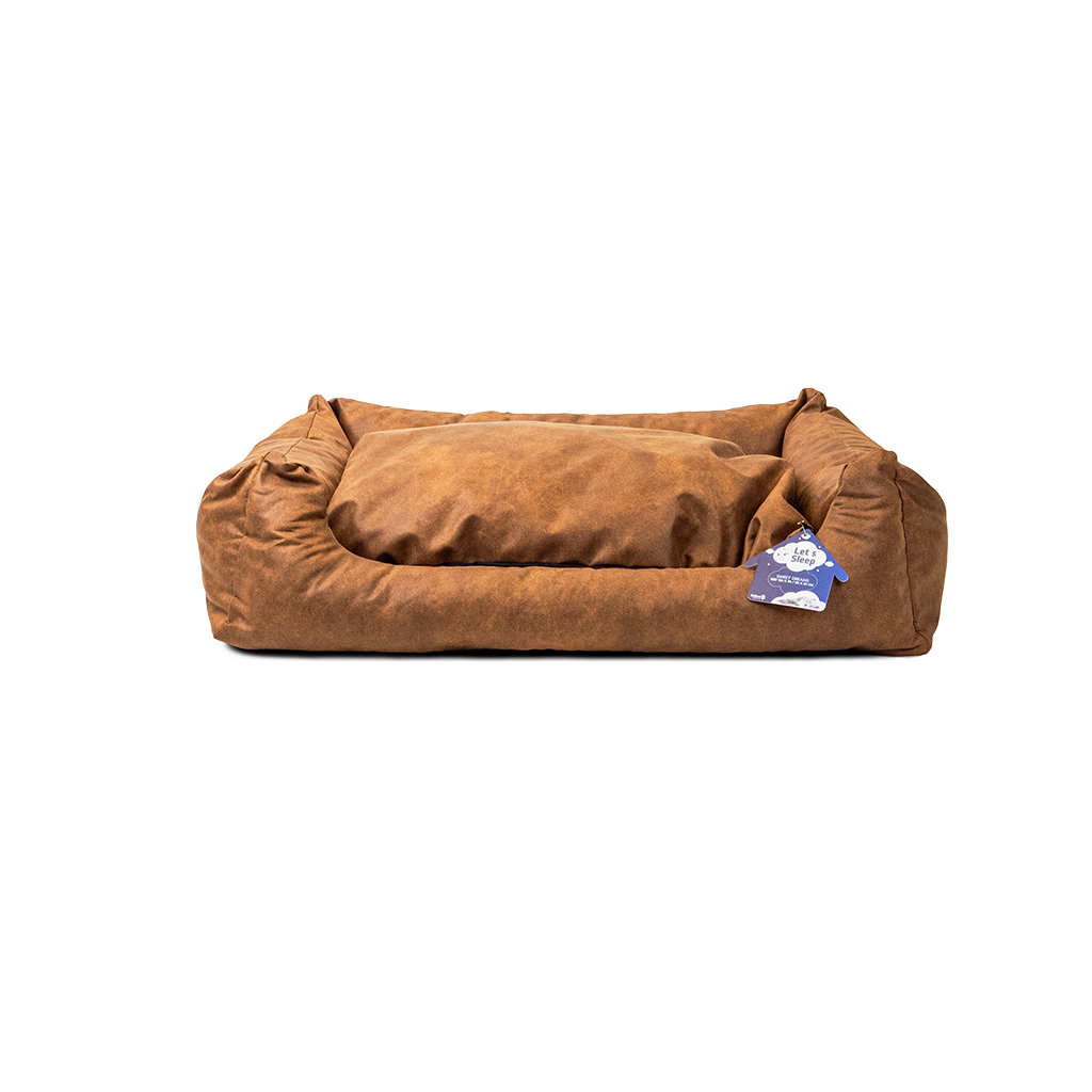 Let's Sleep Sweet Dreams Dog Basket w/ Cushion Cognac